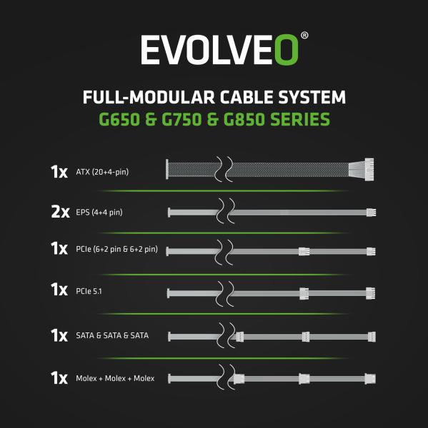 EVOLVEO G650, zdroj 650W, ATX3.1, 14cm, aPFC, 80 + GOLD, 3YRW 