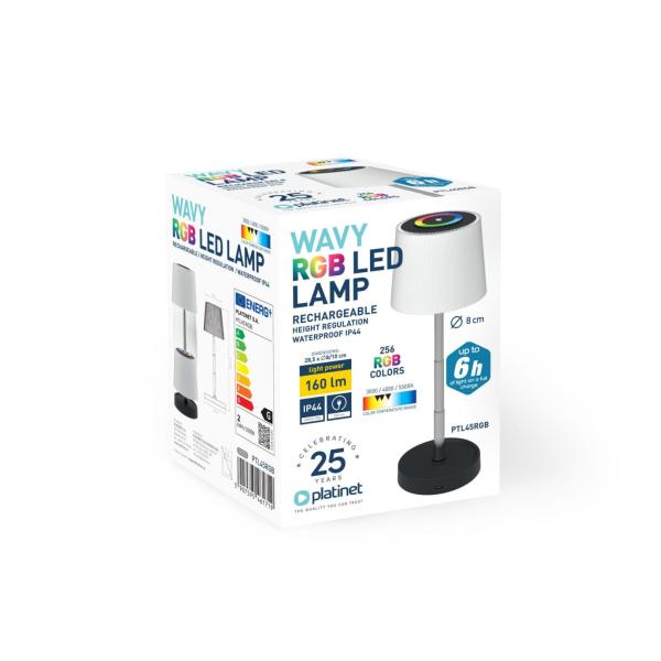 Platinet PTL45RGB stolná LED lampa stmievateľná, dotykové ovládanie, integrovaná batéria 1200mAh, čierny 