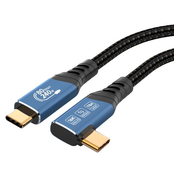 PremiumCord USB4™ Version2.0 80Gbps 16K@60Hz 240W Thunderbolt 3 a 4 kábel zahnutý 1m 