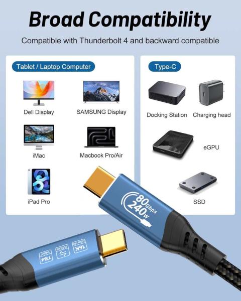 PremiumCord USB4™ Version2.0 80Gbps 16K@60Hz 240W Thunderbolt 3 a 4 kábel zahnutý 1m 