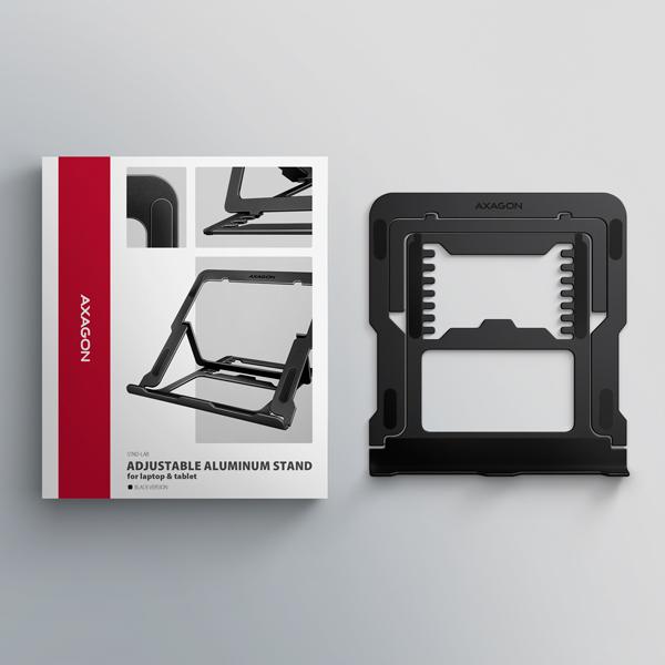 AXAGON STND-LAB hliníkový stojan na notebook 10"-17.3" nastaviteľná výška, čierny 