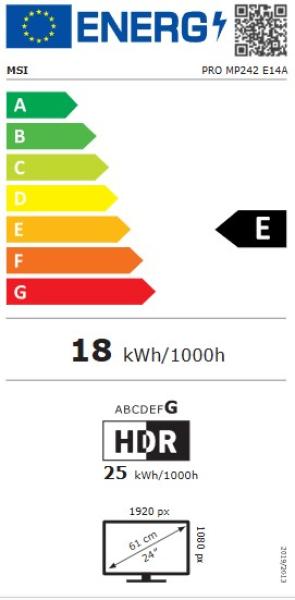 MSI Pro/ MP242 E14A/ 23, 8"/ IPS/ FHD/ 144Hz/ 1ms/ Čierna/ 3R 
