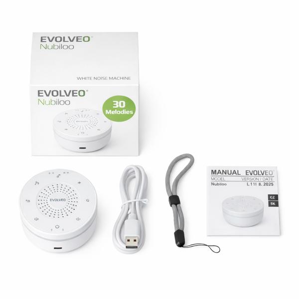 EVOLVEO Nubiloo – uspávací modul s bielym šumom, uspávankami a farebným svetlom na dobrú noc 