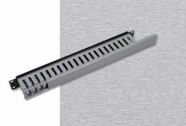 Vyväzovací panel 1U 19" jednostranná plastová lišta šedo-čierna