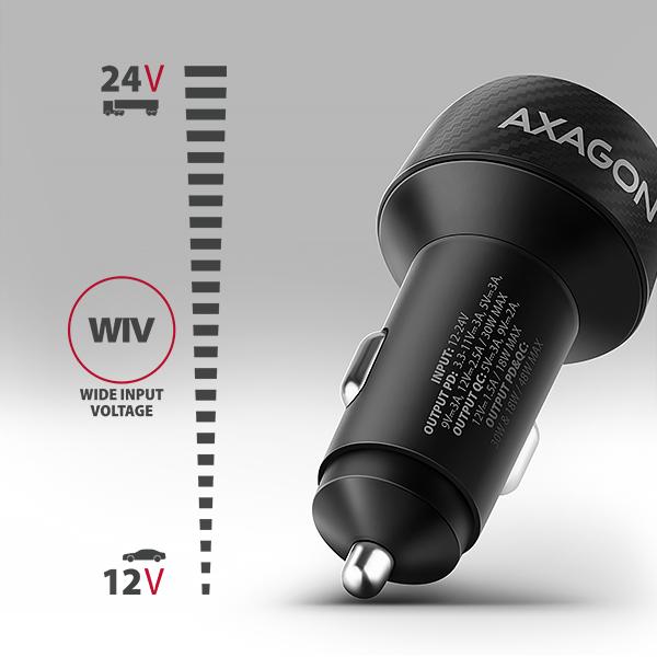 AXAGON PWC-PQ48 nabíjačka do auta 48W, USB-A + USB-C, PD3.0/ PPS/ QC4+/ SFC/ Apple 