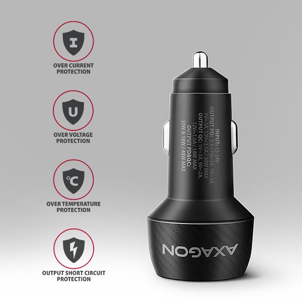 AXAGON PWC-PQ48 nabíjačka do auta 48W, USB-A + USB-C, PD3.0/ PPS/ QC4+/ SFC/ Apple 