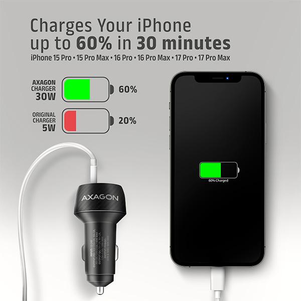 AXAGON PWC-PQ48 nabíjačka do auta 48W, USB-A + USB-C, PD3.0/ PPS/ QC4+/ SFC/ Apple 