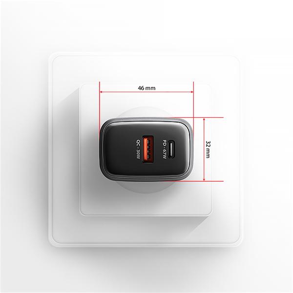 AXAGON ACU-PQ67D GaN nabíjačka do siete 67W, USB-A+USB-C, PD3.0/ PPS/ QC4+/ SFC2.0/ Apple, LCD display 