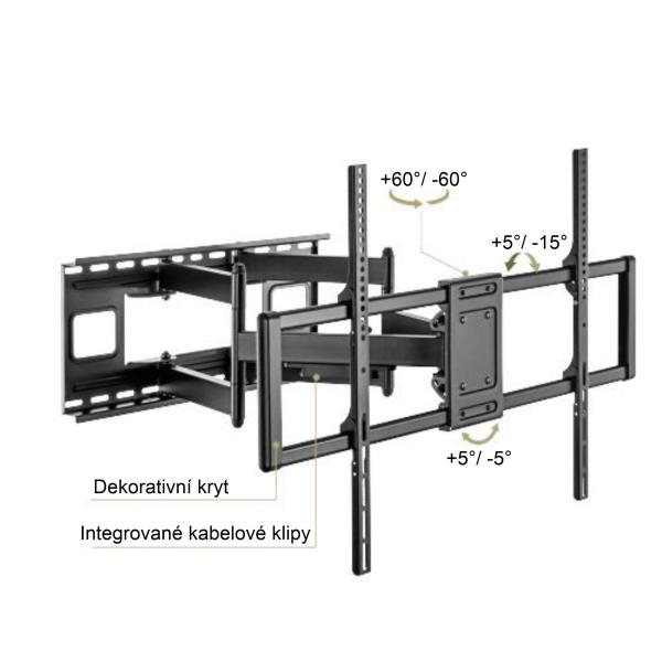 Výsuvný držiak Brateck LPA77-696 pre TV 60"-120" 120kg polohovateľný nástenný Heavy Duty 