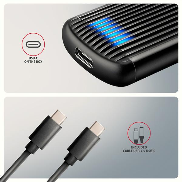AXAGON EEM2-SC, USB-C 10Gbps externý box pre M.2 NVMe SSD, bezskrutkový, rebrovaný hliník 