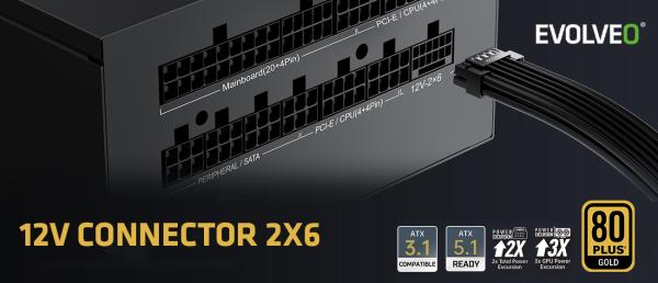 EVOLVEO G1000/ 1000W/ ATX 3.0/ 80PLUS Gold/ Modular 