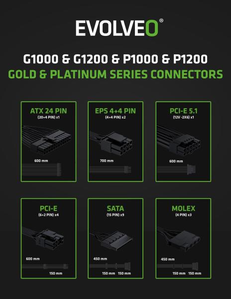 EVOLVEO G1000/ 1000W/ ATX 3.0/ 80PLUS Gold/ Modular 