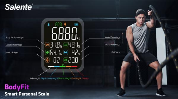 Salente BodyFit, múdra osobná diagnostická fitness váha, Bluetooth, čierna 