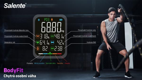Salente BodyFit, múdra osobná diagnostická fitness váha, Bluetooth, čierna 