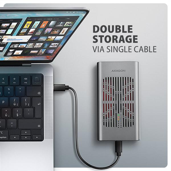 AXAGON EEM2-20GD, USB-C 20Gbps externý box pre dvoch M.2 NVMe SSD s funkciou klonovania 