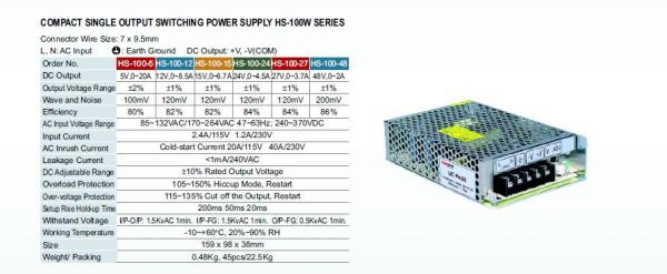 Priemyselný zdroj Carspa 12V=/ 100W spínaný HS-100/ 12 