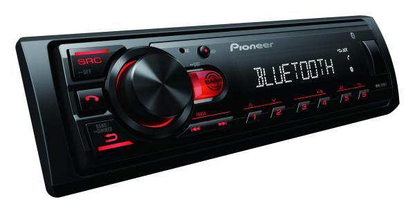 Pioneer MVH-230 autorádio s USB a Bluetooth s integrovaným mikrofónom červené 