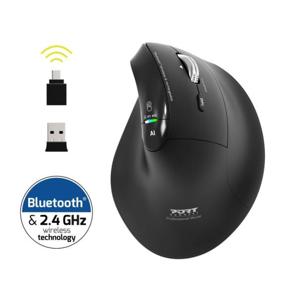 PORT CONNECT ERGO AUDITOR/ Vertikálna/ Optická/ Pre pravákov/ 4 800 DPI/ USB+BT/ Čierna 
