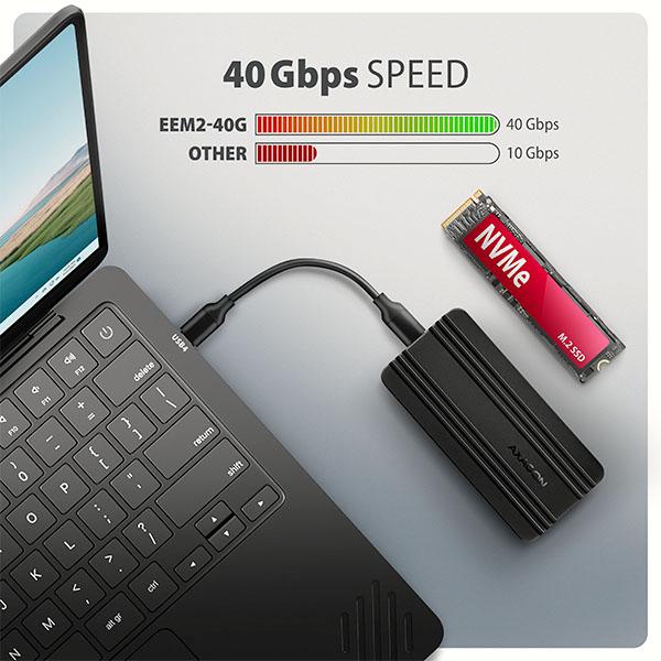 AXAGON EEM2-40G, USB-C 40Gbps externý box pre M.2 NVMe SSD, zosilnený hliník 
