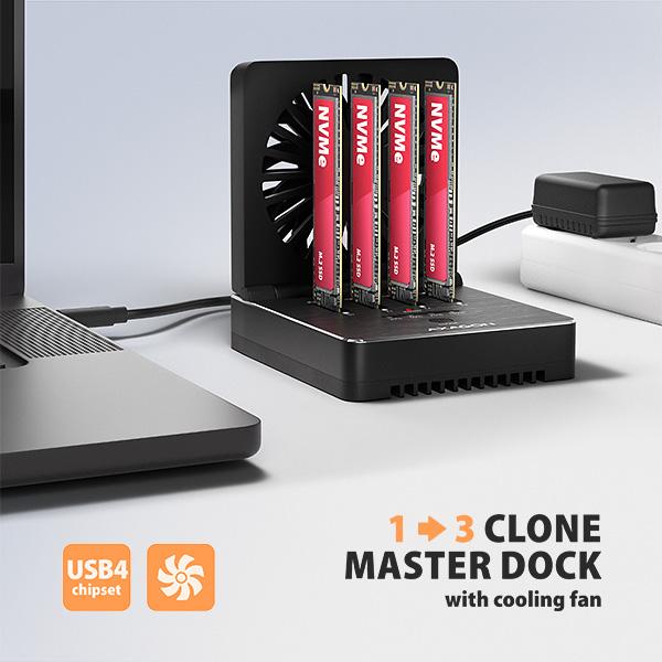 AXAGON ADSA-M2C44, USB4 dokovacia stanica pre 4× M.2 NVMe SSD s funkciou klonovania 