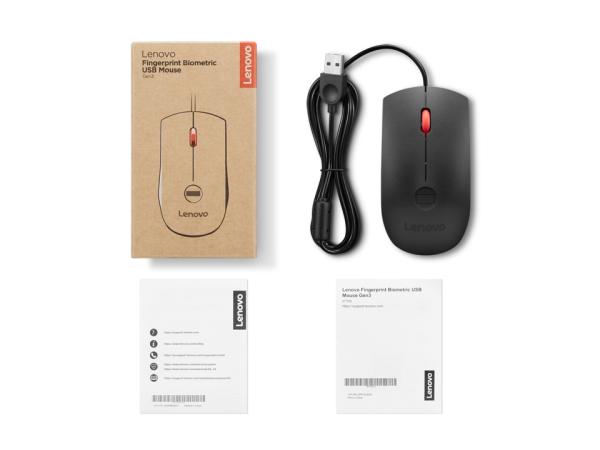 Lenovo Fingerprint Biometric USB Mouse Gen 3/ Kancelárska/ Optická/ 2 000 DPI/ Drôtové USB-A/ Čierna 
