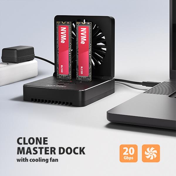 AXAGON ADSA-M2C22, USB-C 20Gbps dokovacia stanica pre 2× M.2 NVMe/ SATA SSD s funkciou klonovania 