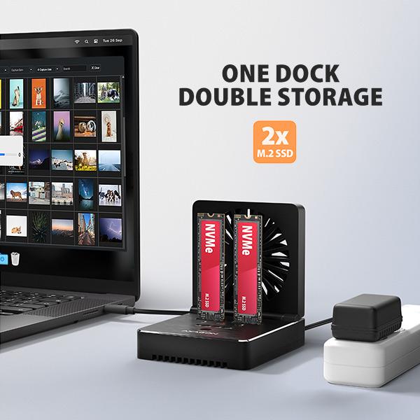 AXAGON ADSA-M2C22, USB-C 20Gbps dokovacia stanica pre 2× M.2 NVMe/ SATA SSD s funkciou klonovania 