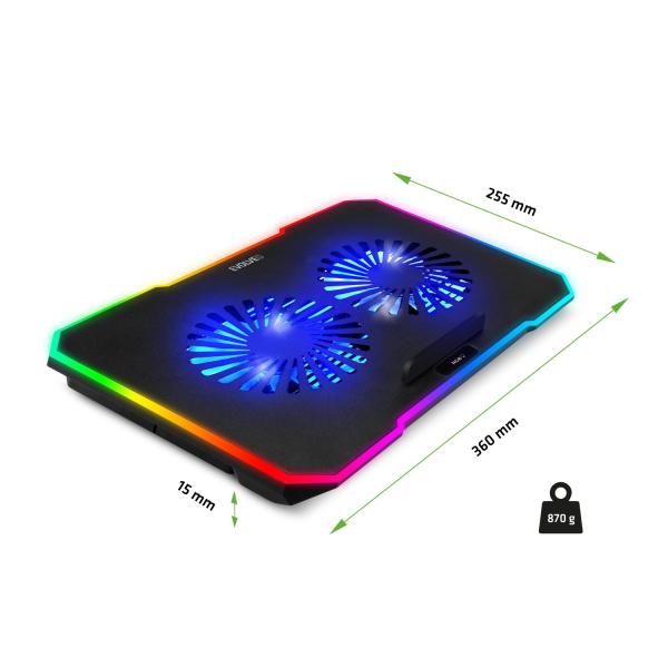EVOLVEO CoolPro, chladiaca podložka pod notebook, 2x ventilátor, RGB podsvietenie, čierna 