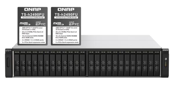 QNAP TS-h2490FU-7302P-64G (AMD EPYC, ZFS, 64GB ECC RAM, 24x 2, 5" U.2, 2x 2, 5GbE, 4x 25Gb SFP28) 