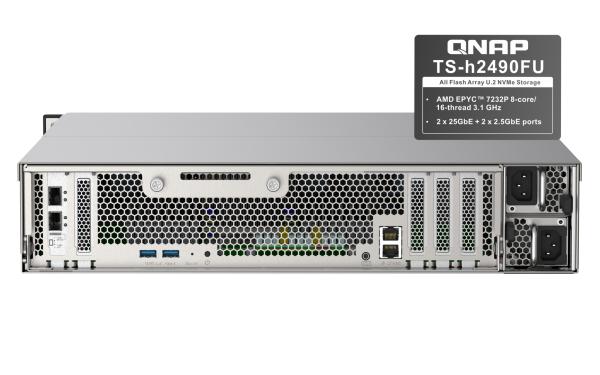 QNAP TS-h2490FU-7302P-64G (AMD EPYC, ZFS, 64GB ECC RAM, 24x 2, 5" U.2, 2x 2, 5GbE, 4x 25Gb SFP28) 