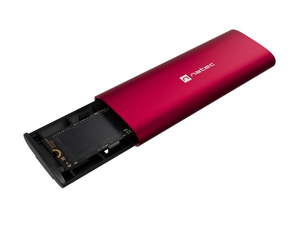 Externý box pre SSD Natec RHINO M.2 NVME LITE USB-C 3.2 GEN 2, hliníkové telo, RUBY RED 