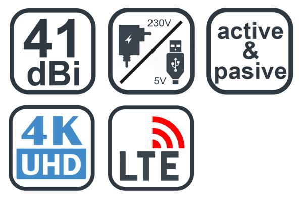 EVOLVEO Xany 2C LTE 230/ 5V, aktívna izbová anténa FM/ DAB+/ DVB-T/ T2, filter LTE 