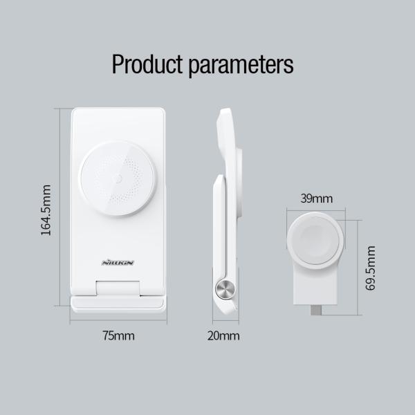 Nillkin PowerTrio 3v1 Bezdrôtová Nabíjačka MagSafe pre Apple Watch White (MFI) 