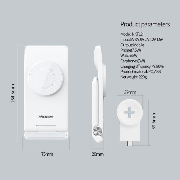 Nillkin PowerTrio 3v1 Bezdrôtová Nabíjačka MagSafe pre Samsung Watch White 