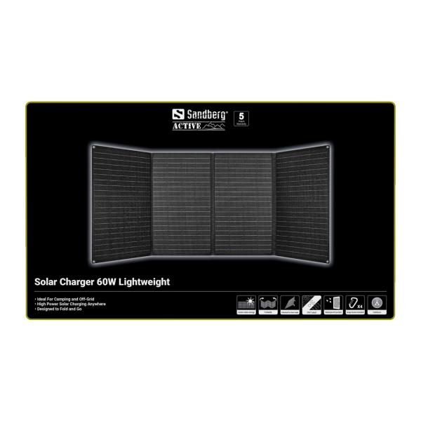 Sandberg Solar Charger 60W Lightweight, skladacia solárna nabíjačka, čierna 