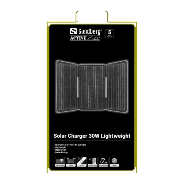 Sandberg Solar Charger 30W USB/ USB-C/ DC, skladacia solárna nabíjačka, čierna 