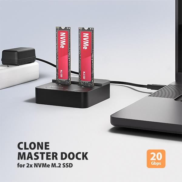 AXAGON ADSA-M2C22L, USB-C 20Gbps dokovacia stanica pre 2× M.2 NVMe SSD s funkciou klonovania 