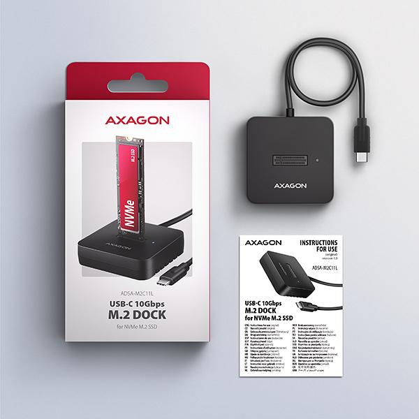AXAGON ADSA-M2C11L, USB-C 10Gbps dokovacia stanica pre 1× M.2 NVMe SSD 