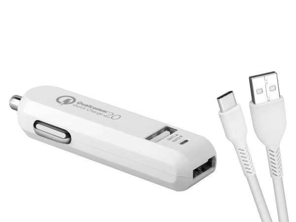 AVACOM CarMAX 2 nabíjačka do auta 2x Qualcomm Quick Charge 2.0, biela farba (USB-C kábel)
