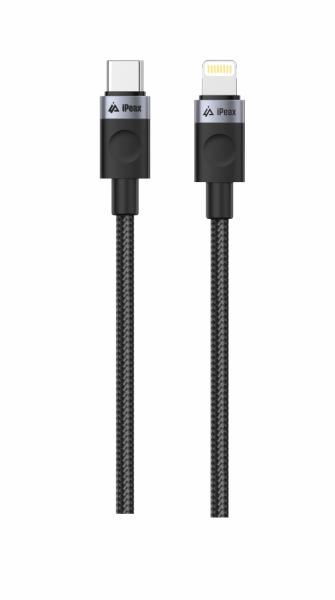 TEXTILNÝ KÁBEL USB-C / LIGHTNING 1M, USB 2.0 ČIERNY 