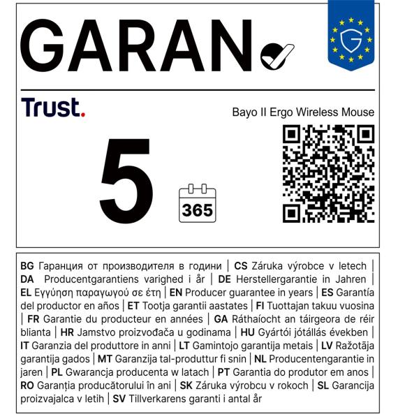 Trust Bayo II/ Vertikálna/ Optická/ Pre pravákov/ 2 400 DPI/ Bezdrôtová USB/ Čierna 