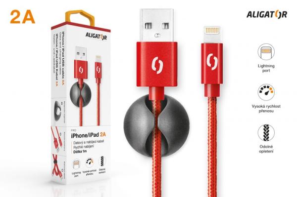 ALIGATOR PREMIUM Dátový kábel 2A, Lightning červený 