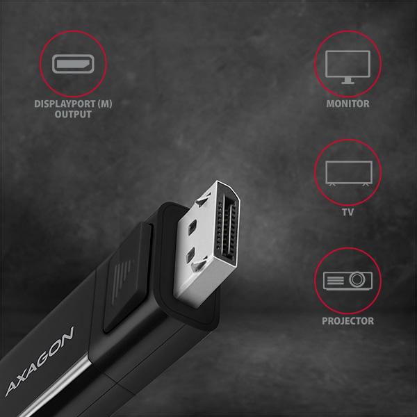 AXAGON RVC-DPC, USB-C -> DisplayPort redukcia / kábel 1.8m, 4K/ 60Hz 