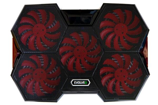 EVOLVEO Ania 14, chladiaca podložka pre notebook, 5x ventilátor, červené podsvietenie 