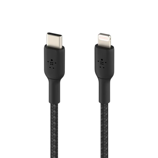 BELKIN kábel opletaný USB-C - Lightning, 1m, čierny 