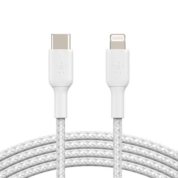 BELKIN kábel opletaný USB-C - Lightning, 1m, biely