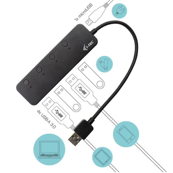 i-tec USB 3.0 Metal HUB 4 Port s vypínačmi na jednotlivých portoch 