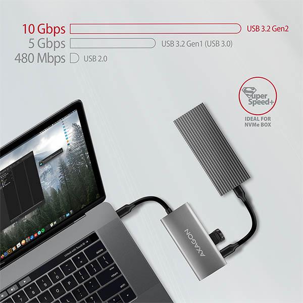 AXAGON HMC-4G2, USB-C 3.2 Gen 2 10 Gb/ s hub, porty 2x USB-A + 2x USB-C, kábel USB-C 13cm 