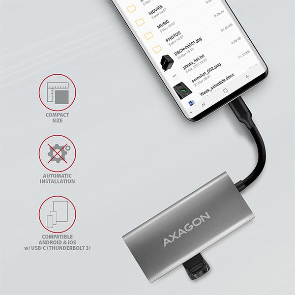 AXAGON HMC-4G2, USB-C 3.2 Gen 2 10 Gb/ s hub, porty 2x USB-A + 2x USB-C, kábel USB-C 13cm 