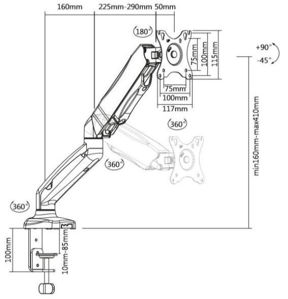 TB držiak plynový na monitor TB-MG1 27 palcov 8kg 